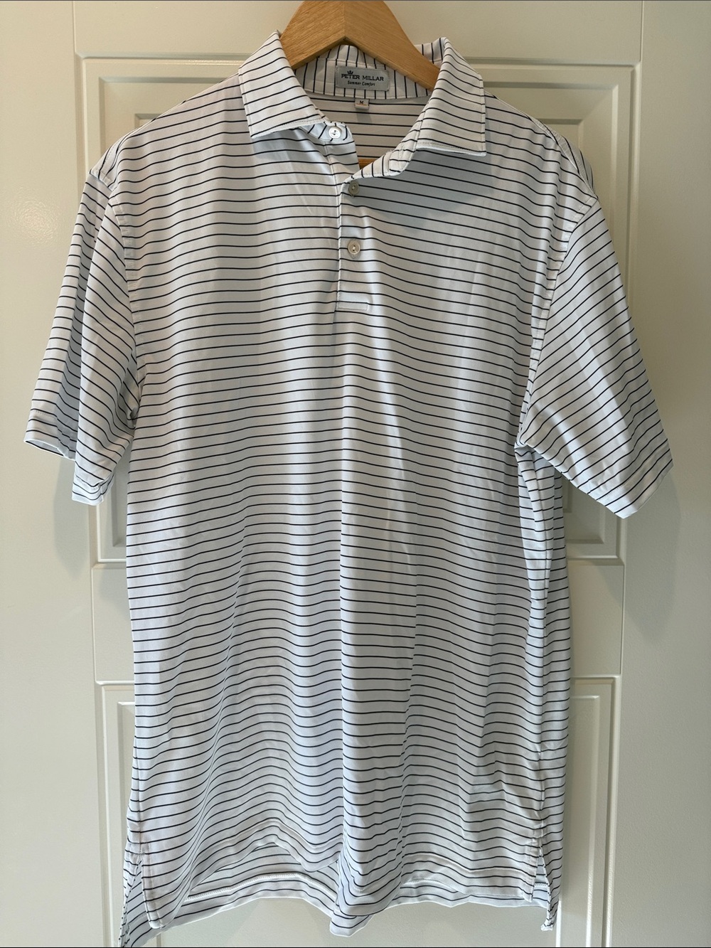 Peter Millar Summer Comfort White Polo with Black Thin Stripes
